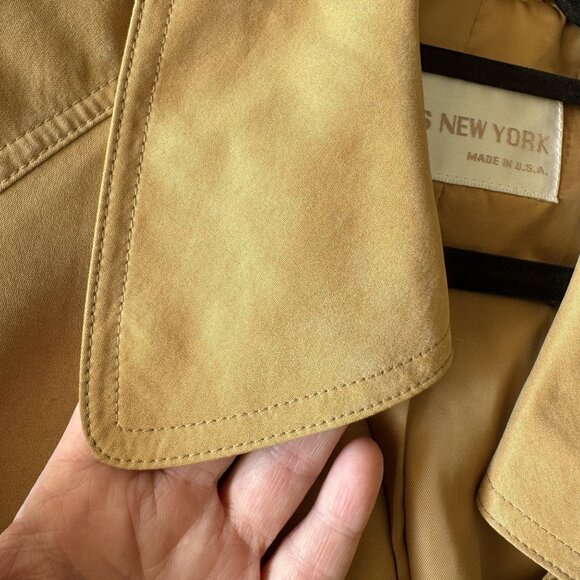 90s Vintage Jones New York Tan Rayon Lined Belted Maxi Trench Coat Size Large - Picture 14 of 17